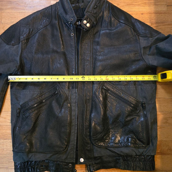 Vintage Clout Leather Jacket Motorcycle Biker Black SZ 42 Black Bomber 1980s - Picture 9 of 9